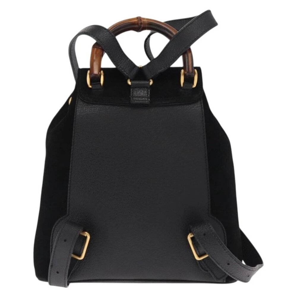 GUCCI Bamboo Backpack Suede Black Gold 003 1956 0030 Auth 155694 - Picture 3 of 15